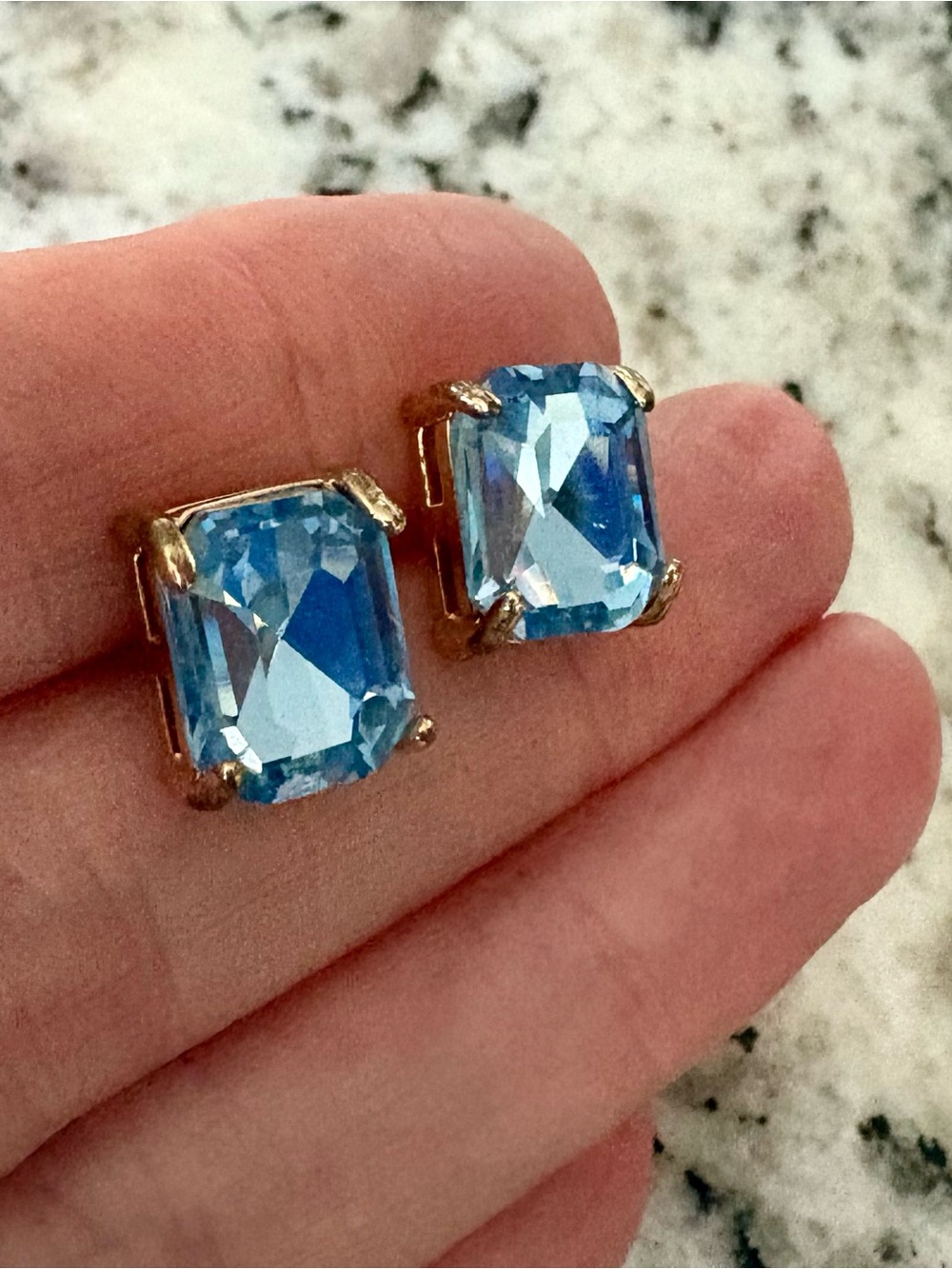 Blue Crystal Stud Earrings - Gold Setting